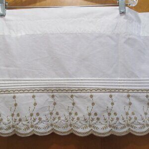 Set of 2 Embroidered Curtain Valances Flowers Cream Ivory & Olive Green 14 x 58"